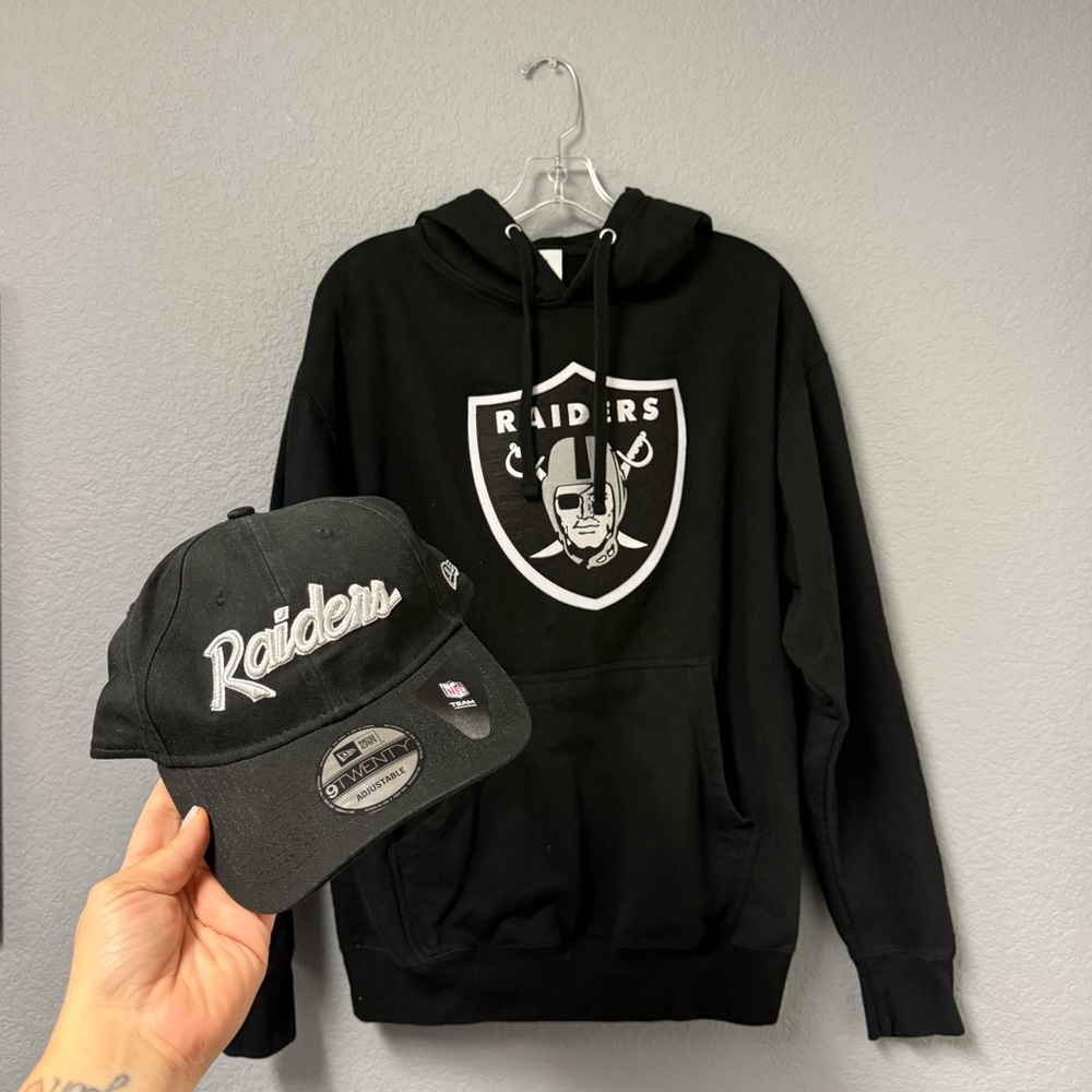 NFL Black Raiders Hoodie & New Era Las Vegas Raiders Hat SET Large